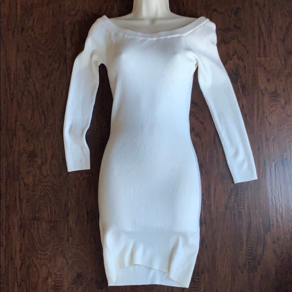 White off shoulder sweater dress bodycon